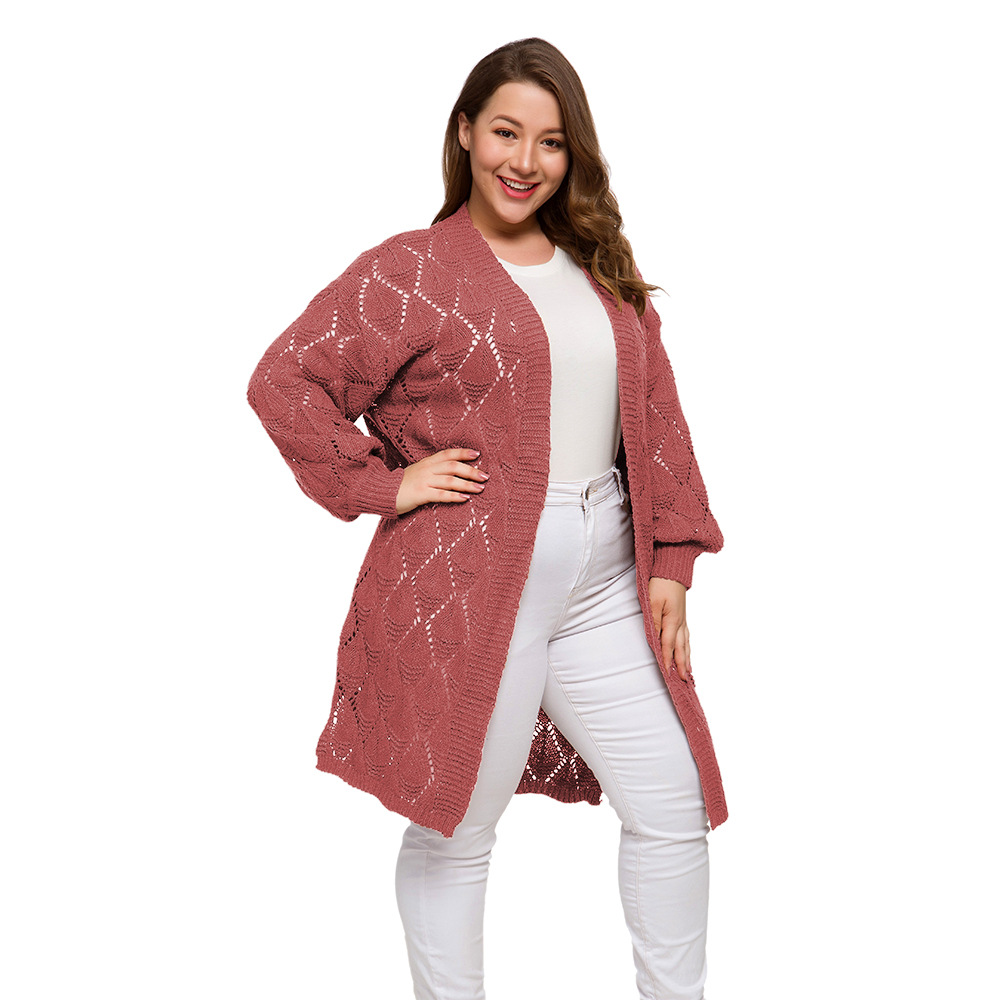Plus Size Floral Pattern Cardigan Long Sleeve Lightweight Knit Spring Summer Style Wholesale Available