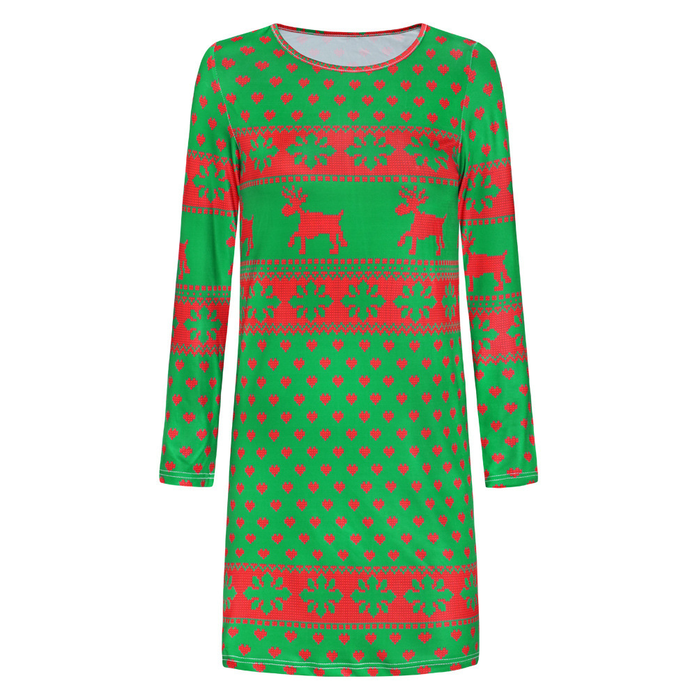 Knitted Long Sleeve Dress Floral Print Autumn Winter Casual Style Perfect for Christmas Celebrations Wholesale