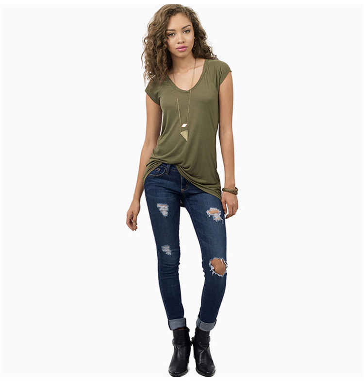 Womens Slim Fit Short Sleeve T Shirt Solid Color V Neck Casual Style Perfect for Everyday Wear Wholesale Available