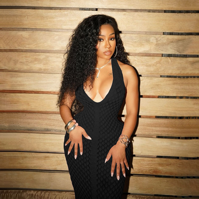 Summer New Cross Border Source New European and American Women's Sexy Solid Color Sheer Mesh Knitted Beach Skirt