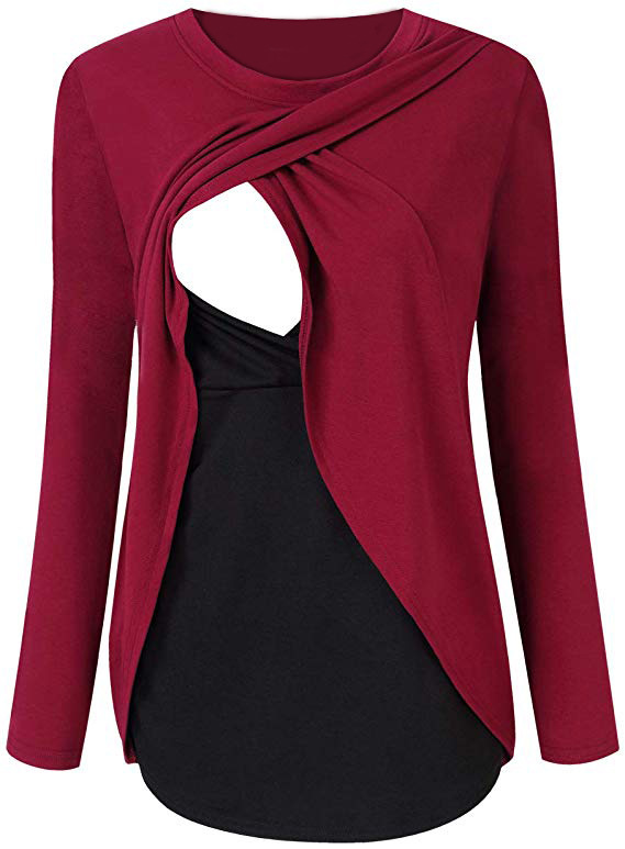 Maternity Nursing Top Casual Long Sleeve Side Pleats Comfortable Fabric Autumn Winter Fashion Wholesale Available