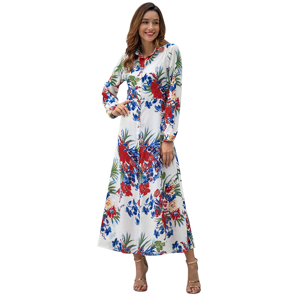 Bohemian Floral Midi Dress Long Sleeve Spring Style Comfortable Fabric Perfect for Casual Outings Wholesale