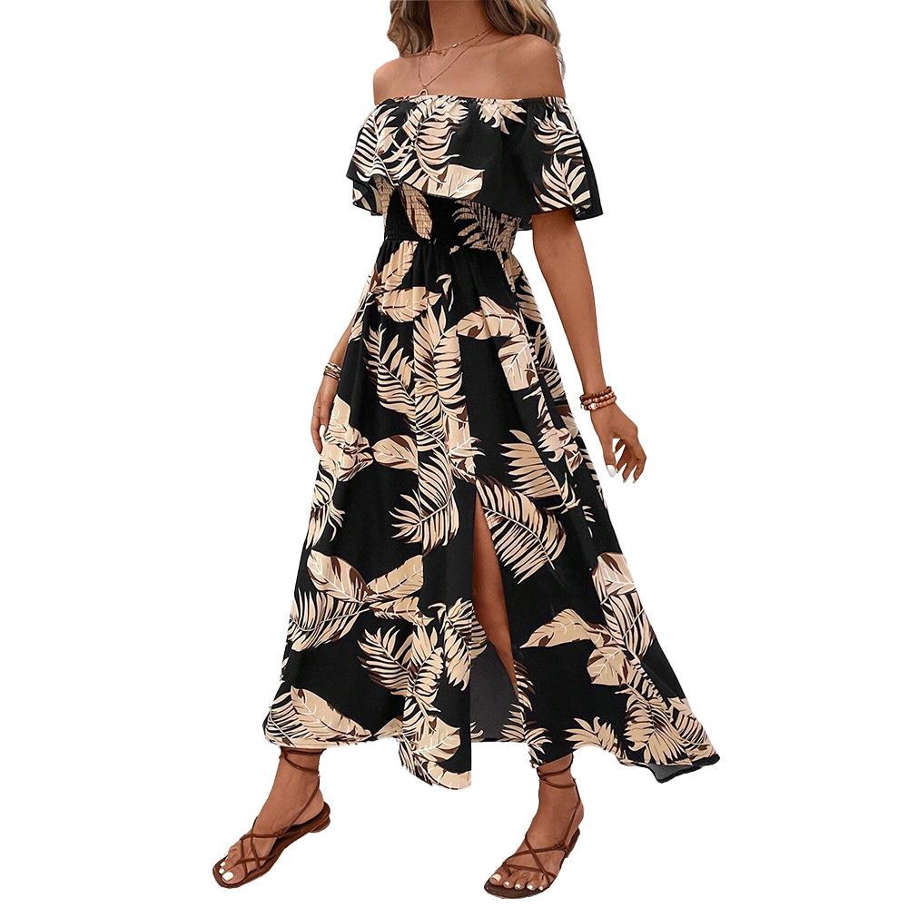 Off Shoulder Short Sleeve Dress Floral Print Mid Length Summer Style Wholesale Availability bulk order