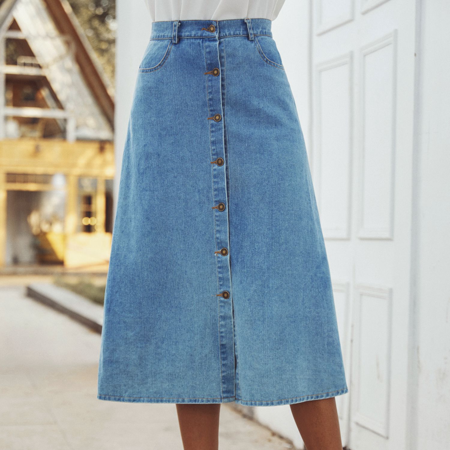 High Waisted Denim Skirt Light Wash Elegant Fit Womens Fashion Casual Wear Summer Style Wholesale Available