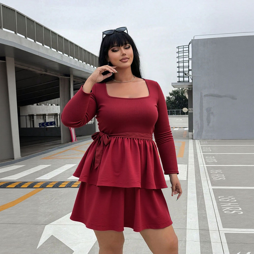 Spring and Autumn New Solid Color Slim Fit Long Sleeve Fashion Lady Dress