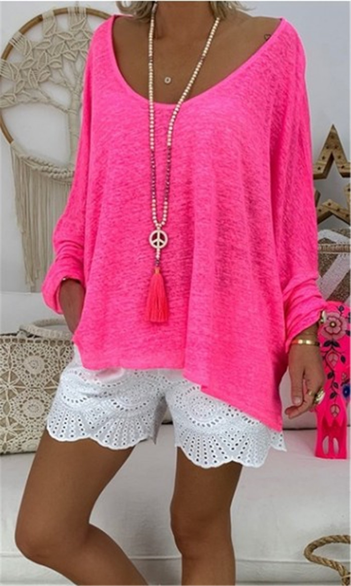Plus Size Womens Long Sleeve T Shirt Solid Color Loose Fit Versatile Style Casual Wear Wholesale Available