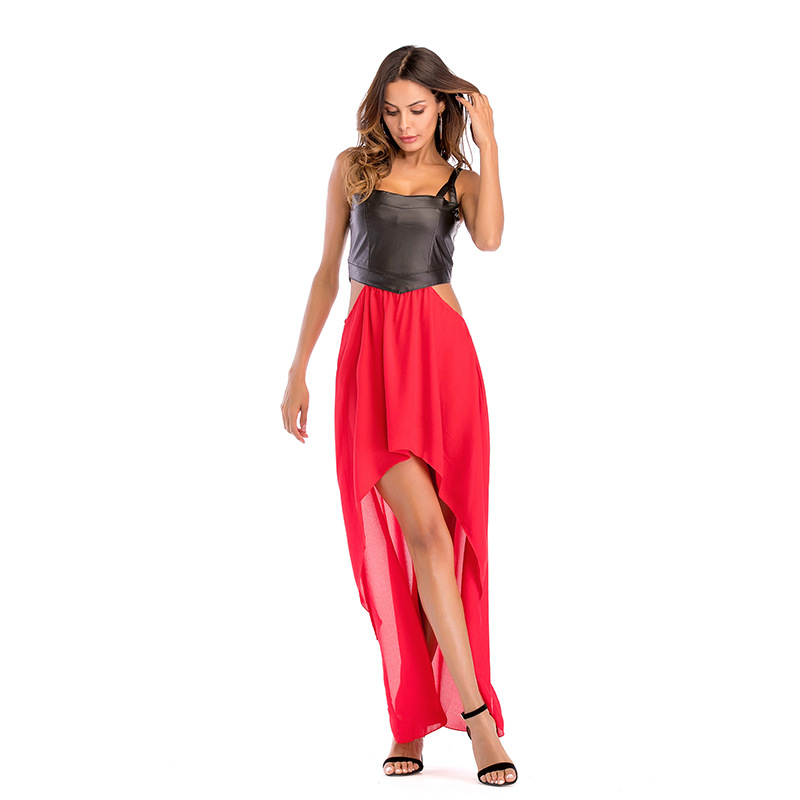 Chiffon Spliced Maxi Dress Sleeveless Waist Exposing Elegant Design Spring Summer Fashion for Women Wholesale