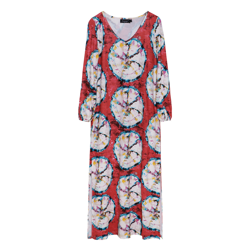 Floral Print Maxi Dress Long Sleeve Loose Fit Plus Size Spring Summer Fashion for Women Wholesale Available