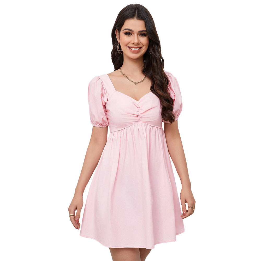 European and American Market Women's Dress — Sexy V Neck, Pleated Front, Slim Fit, Waist Defining — Casual or Party Wear — Who