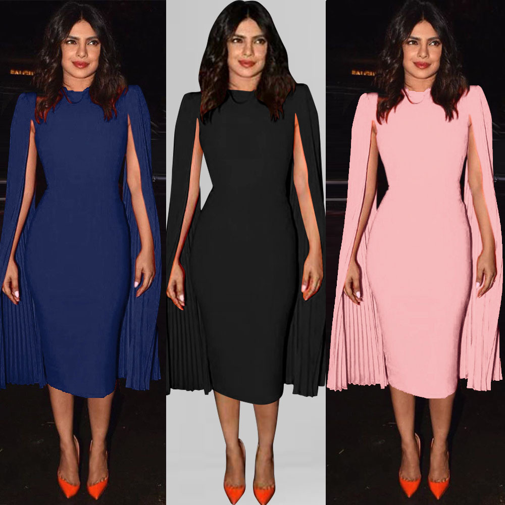 Solid Color Bodycon Pencil Dress Ruched Cape Elegant Queen Style Perfect for Parties and Evening Events Wholesale