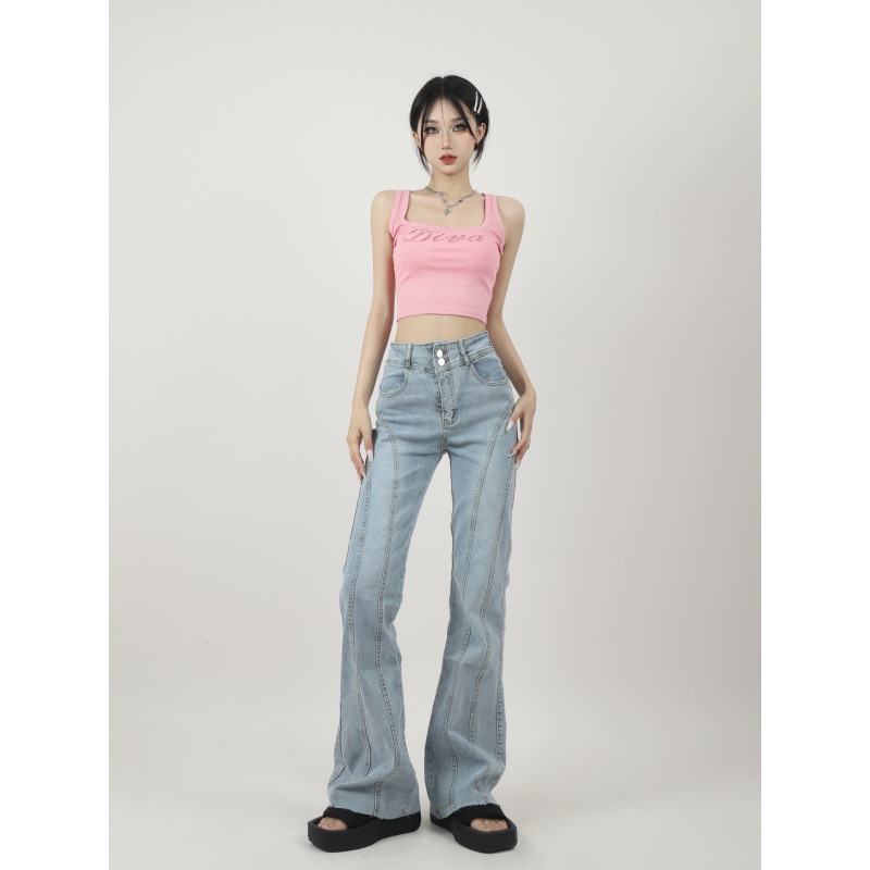 High Waisted Flared Jeans for Women Vintage Design Wide Leg Slim Fit Floor Length Casual Wear Wholesale Available