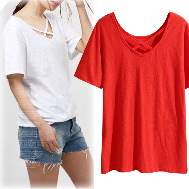 Plus Size Womens V Neck Short Sleeve T Shirt Loose Fit Summer Style Casual Wear Wholesale Available