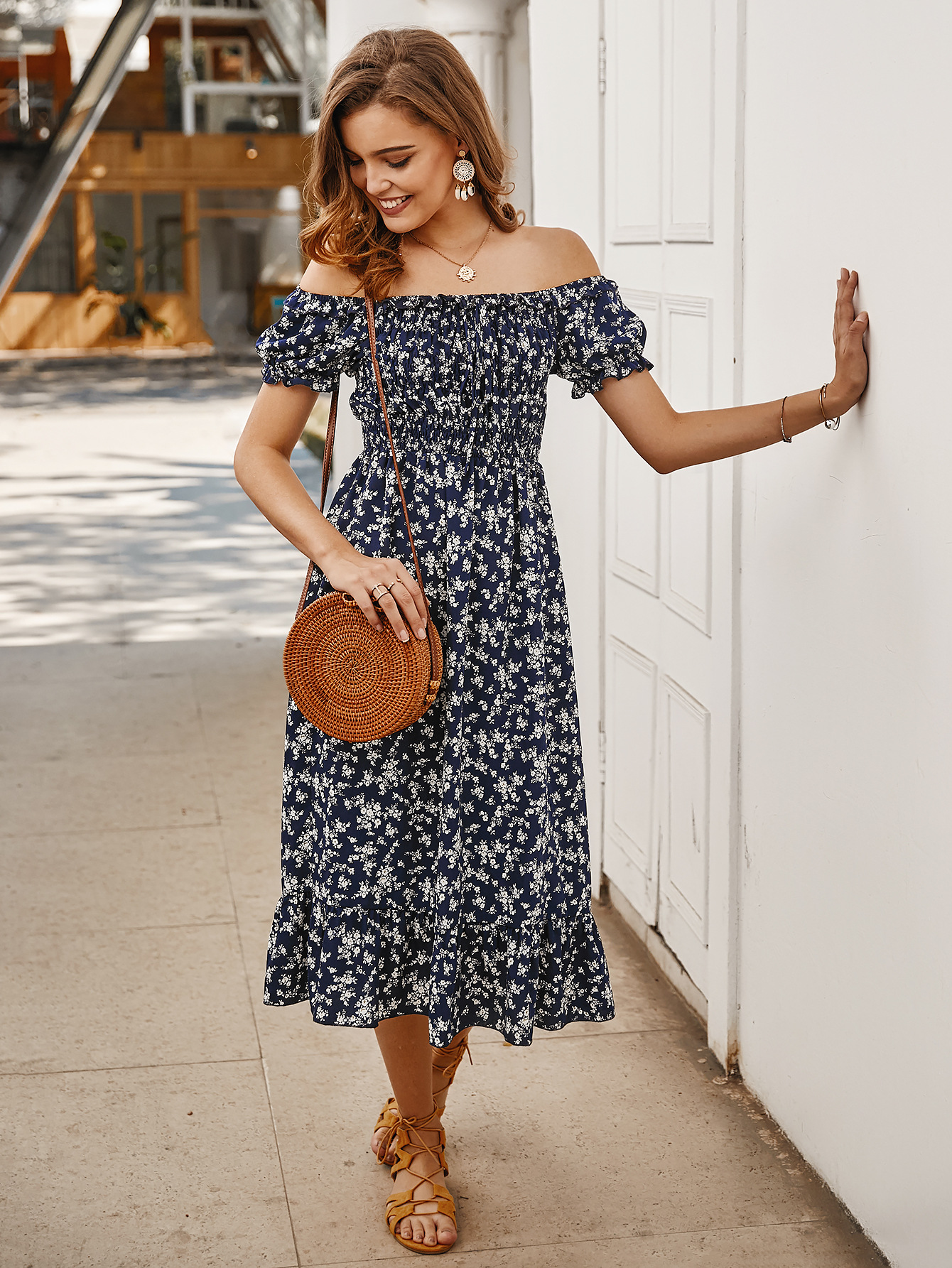 Bohemian Floral Print Dress Original Design Spring Summer Collection Womens Fashion Wholesale Available