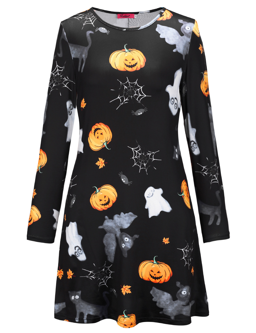 Womens Christmas Dress Long Sleeve Skull and Pumpkin Print Autumn Winter Style Perfect for Holiday Parties