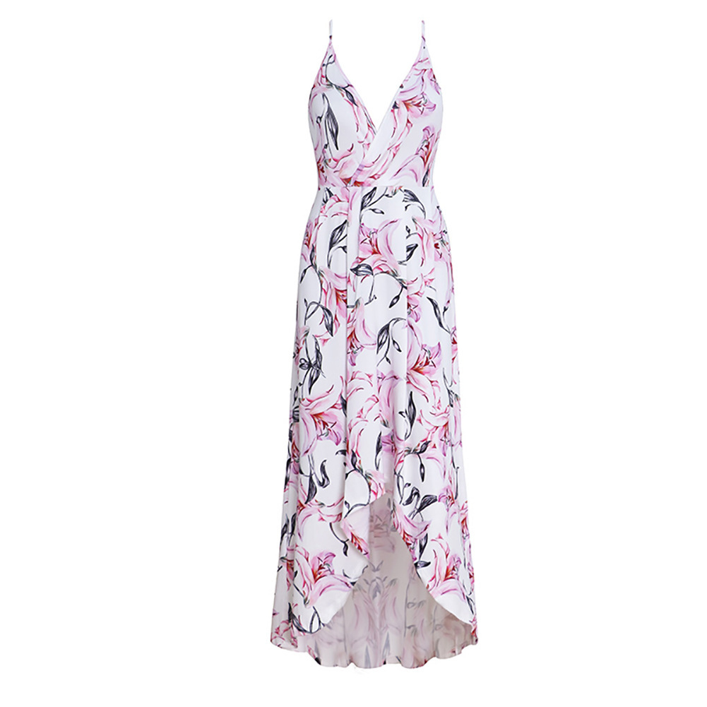 Womens Floral Maxi Dress V Neck High Waist Flared Hem Sleeveless Spring Summer Fashion Wholesale Available