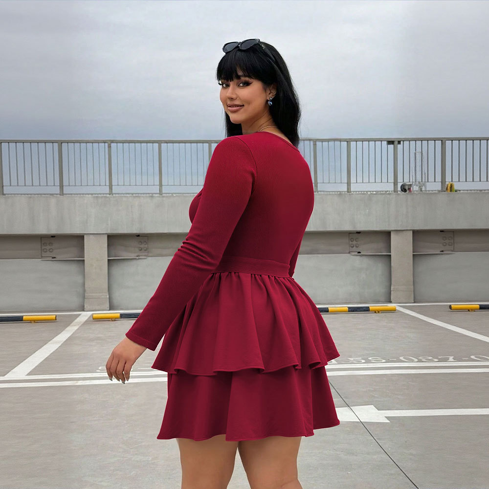 Spring and Autumn New Solid Color Slim Fit Long Sleeve Fashion Lady Dress