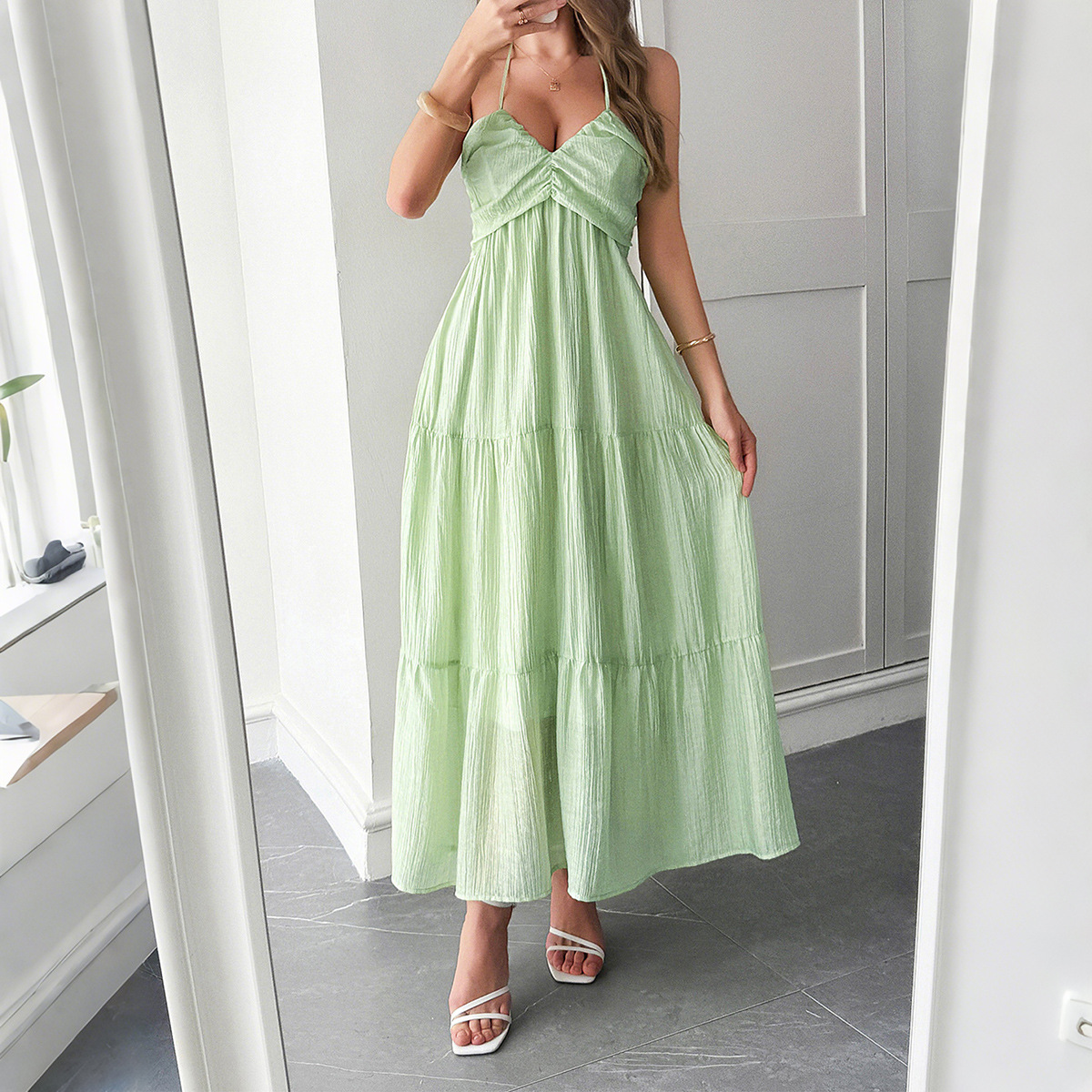 Casual Vacation Halter Semi transparent Dress for Women Summer