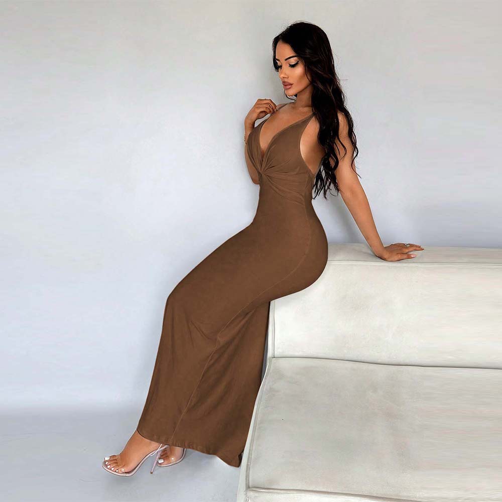 V Neck Sleeveless Maxi Dress High Waist Bodycon Fit Summer Style Perfect for Parties and Casual Outings Wholesale