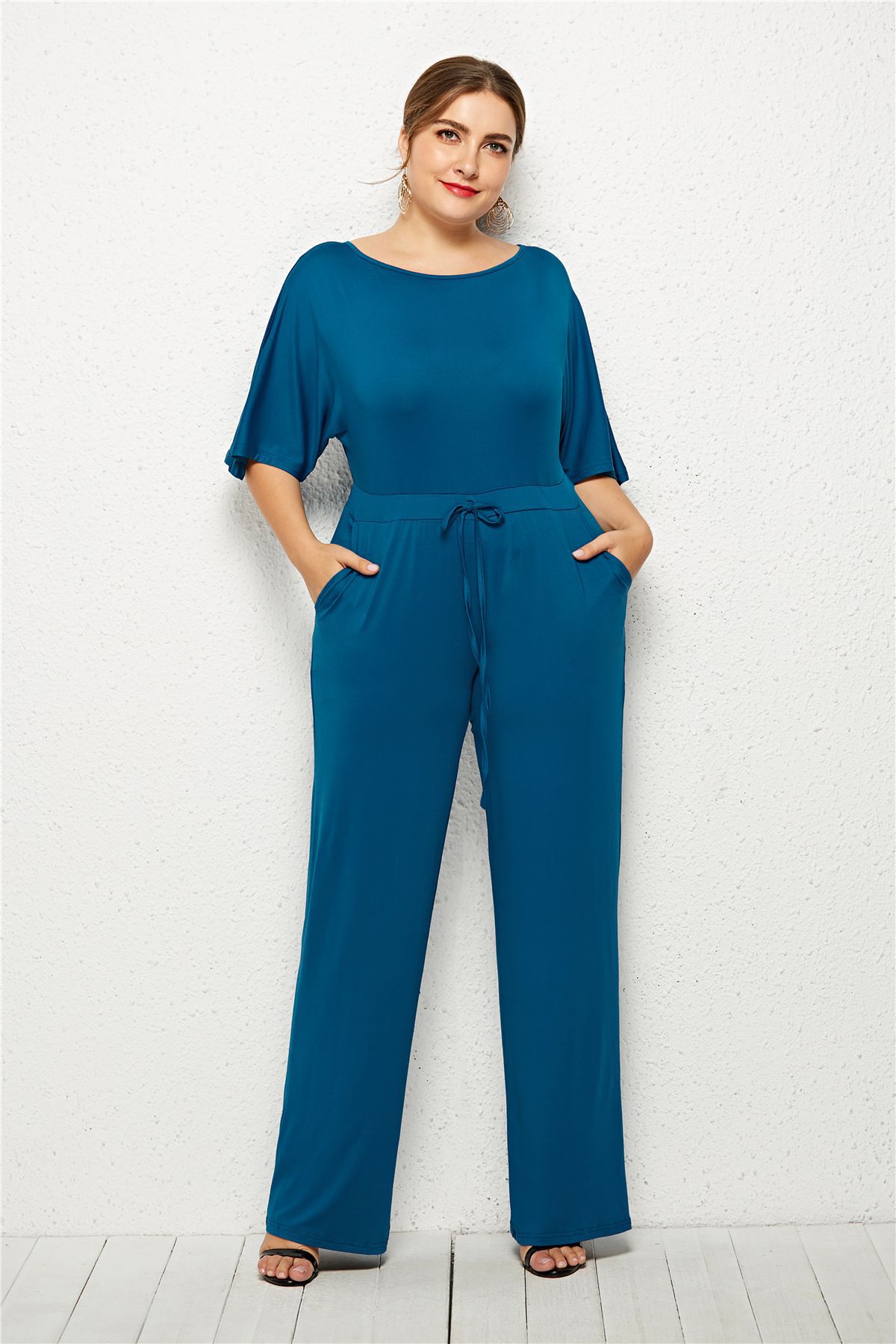 Plus Size Womens Casual Loose Solid Color Wide Leg Jumpsuit Comfortable Fit Versatile Style Ideal for Everyday Wear