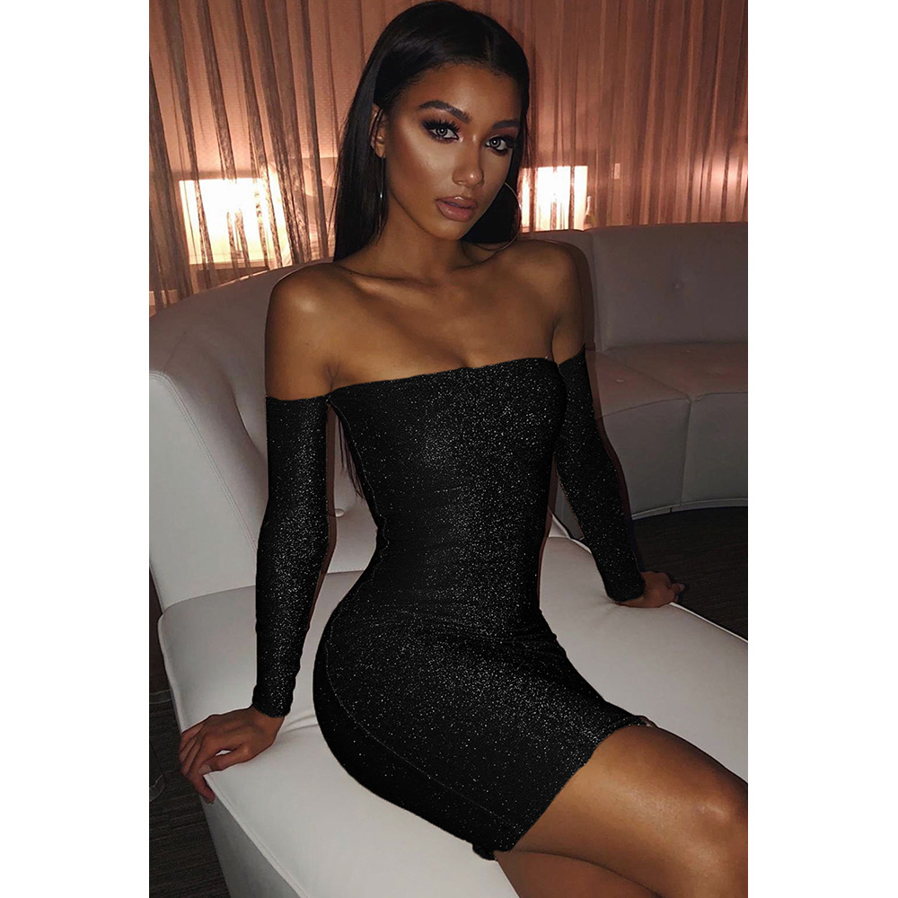 Elegant Womens Dress Off Shoulder Long Sleeve Bodycon Fit Evening Party or Formal Occasion Wholesale Available