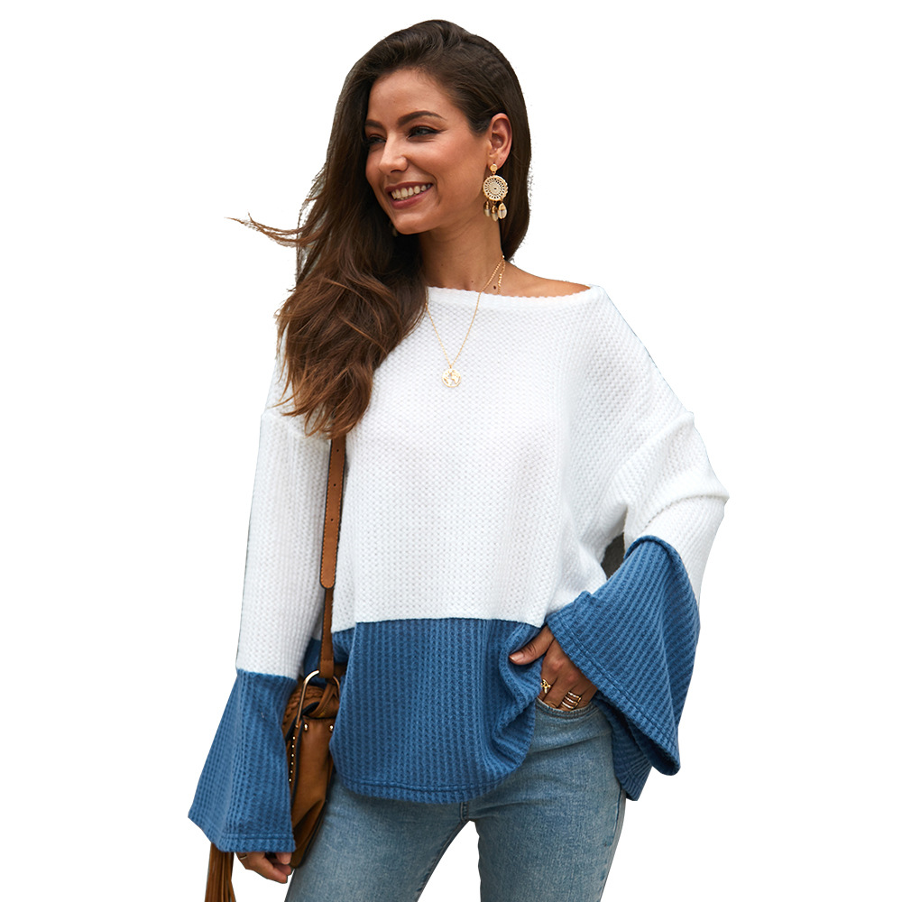 Color Block Long Sleeve Knit Sweater Loose Fit Original Design Cozy Fabric Autumn Winter Fashion Wholesale Available