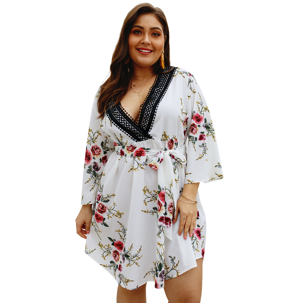 Plus Size Floral Print V Neck Dress Original Designer Spring Summer Collection Perfect for Casual Outings Wholesale