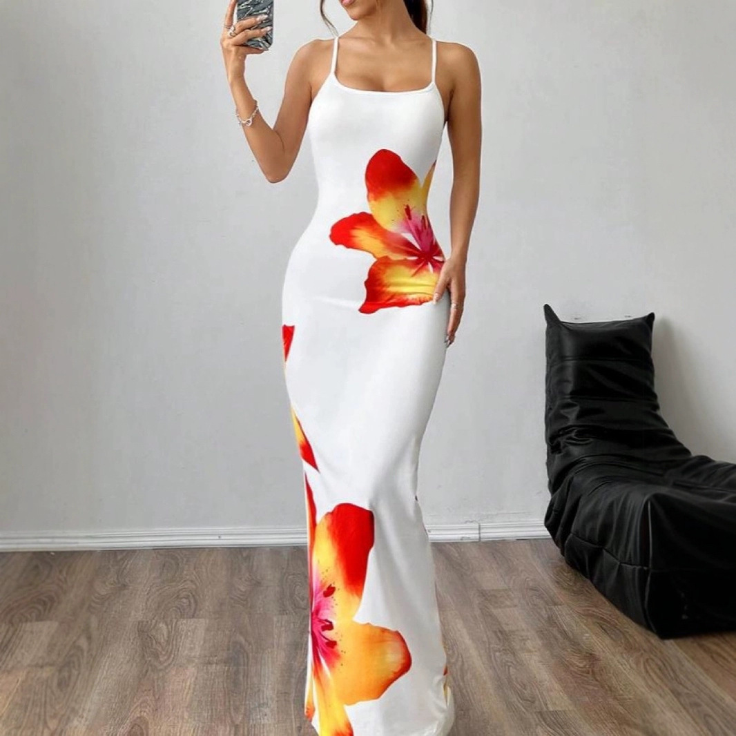 White Bodycon Maxi Dress Summer Style Sleeveless Lightweight Fabric Perfect for Casual Outings or Beach Wear