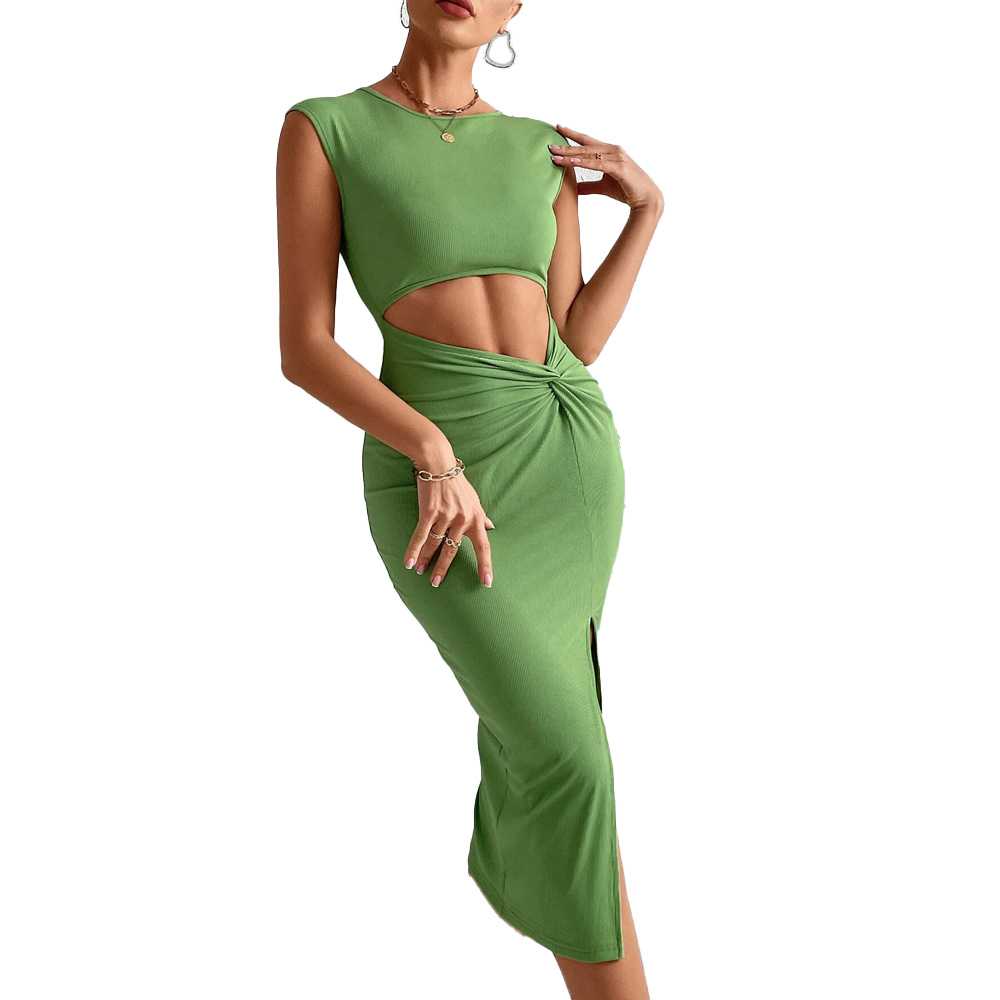 New Sexy Hollow Out Bodycon Knitted Sleeveless Elegant European and American Dress