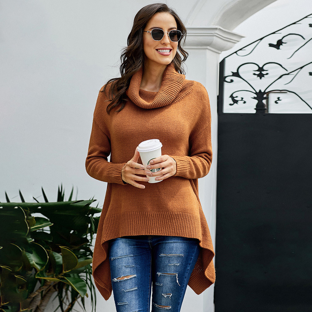 Womens Thick High Neck Sweater Warm Knitted Pullover Long Sleeve Solid Color Casual Autumn Winter Wear Wholesale
