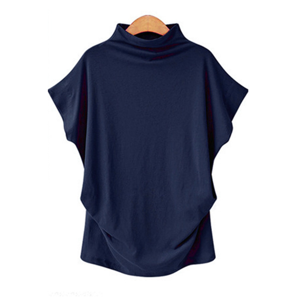 Plus Size Womens High Neck Top Batwing Sleeve Short Sleeve Comfortable Fabric Casual Wear Wholesale Available
