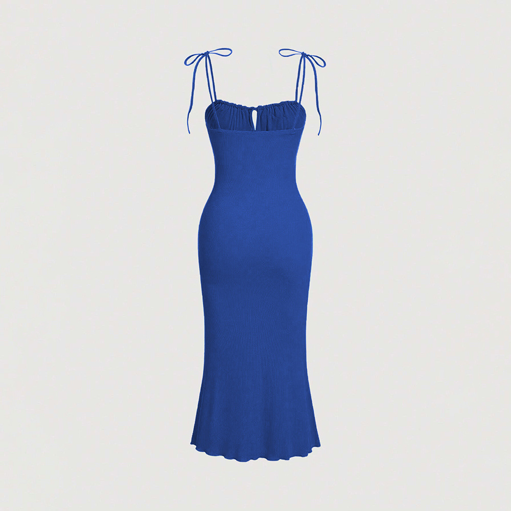 Sexy Drawstring Slim Fit Mermaid Long Dress with Spaghetti Straps