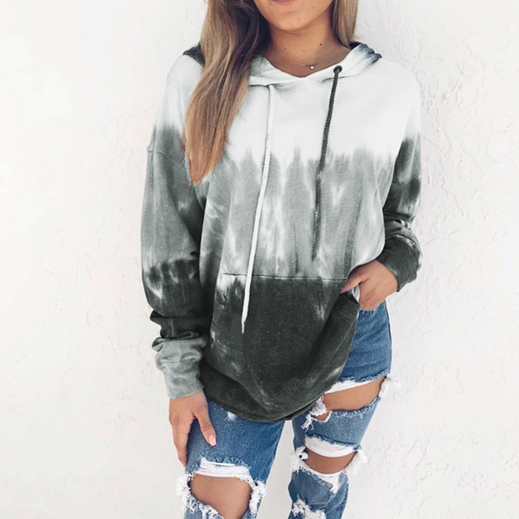 Rainbow Gradient Printed Hooded Sweatshirt Long Sleeve Fleece Lined Casual Style Perfect for Fall Winter Wholesale