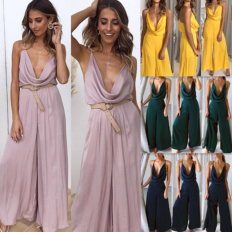 Summer Womens Jumpsuit Solid Color Sleeveless Sexy Fit Casual Wear for Parties or Outings Wholesale Available