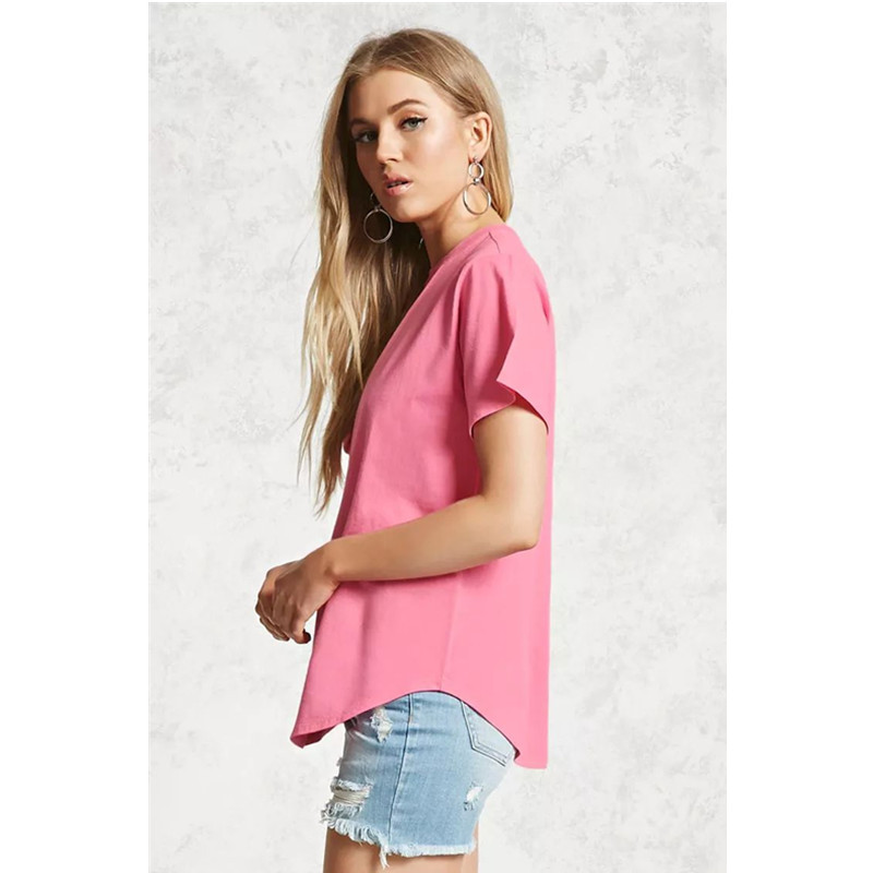 Trendy Womens Summer T Shirt Loose Fit Low Cut Neckline Short Sleeve Solid Color Casual Wear Wholesale Available