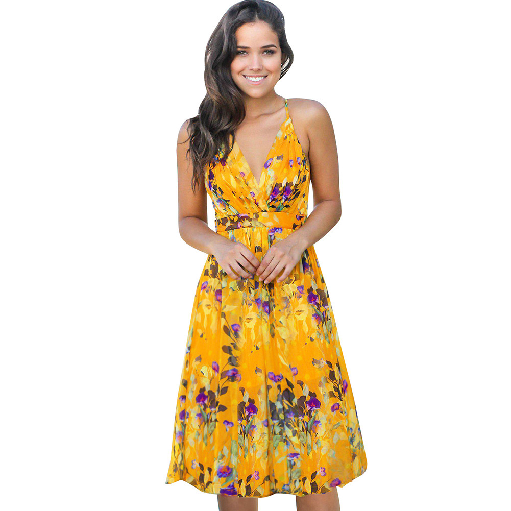 Bohemian Printed Maxi Dress V Neck Sleeveless High Waist Summer Style Perfect for Casual Outings Wholesale