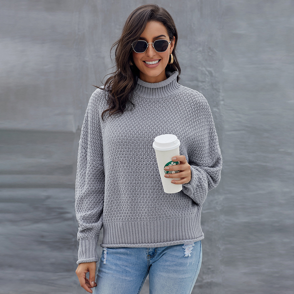 Womens Oversized Turtleneck Sweater Batwing Long Sleeves Warm Knit Fabric Versatile Style Perfect for Winter Wear