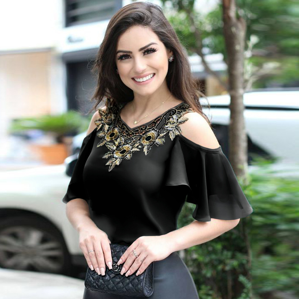 Womens Loose Fit Short Sleeve T Shirt Sexy V Neck Comfortable Fabric Trendy Design Spring Summer Fashion Wholesale