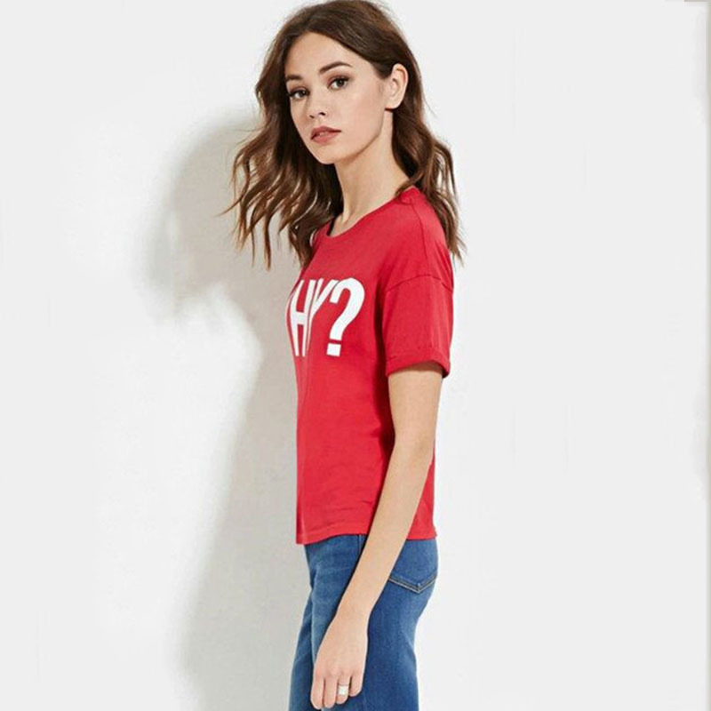 Womens Loose Fit Red T Shirt Letter Print Design Casual Wear for Everyday Use Wholesale Available