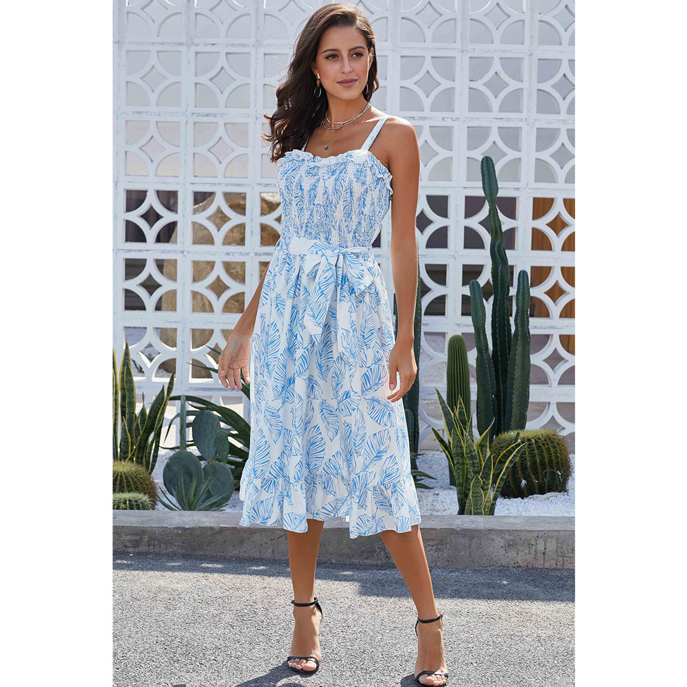 Summer Womens Midi Dress Sexy Spaghetti Straps Ruffled Hem Sleeveless Pleated Design Perfect for Parties and
