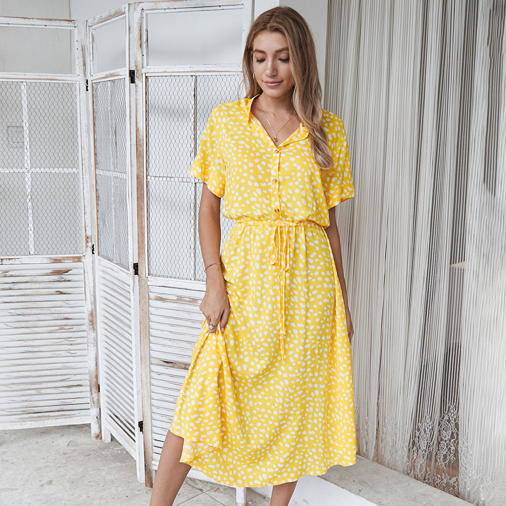 Summer Polka Dot Shirt Dress Short Sleeve Stylish Design Comfortable Fabric Casual Wear for Women Wholesale