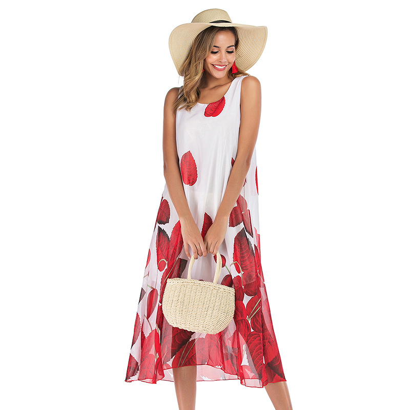 Chiffon Floral Dress Sleeveless Casual Elegant Design Spring Summer Womens Fashion Wholesale Available