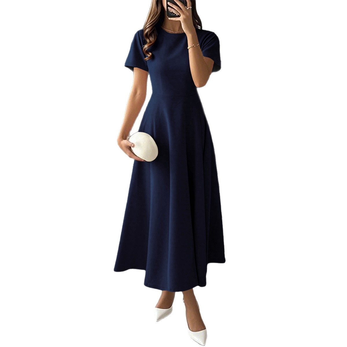 Elegant Short Sleeve Long Dress Evening Gown for Women Autumn Winter