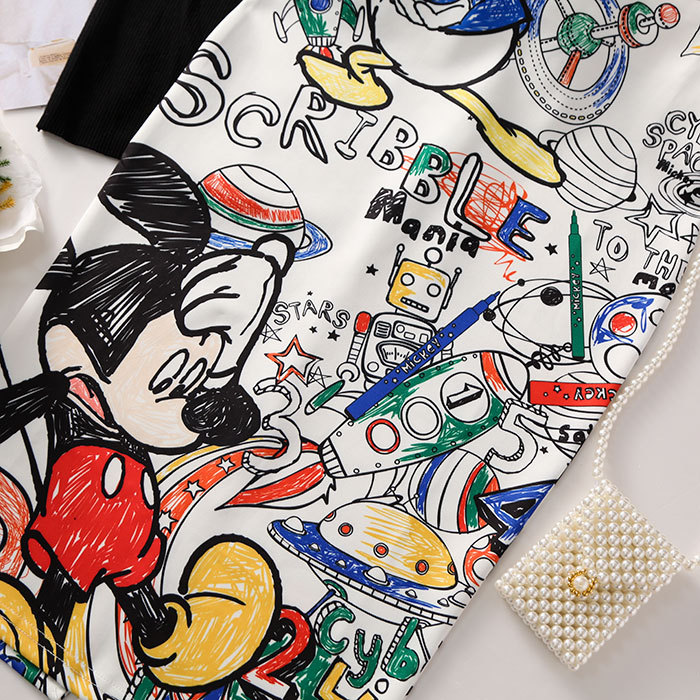Cartoon Print Midi Skirt High Waist Bodycon Fit Slimming Design Spring Summer Fashion for Women Wholesale Available