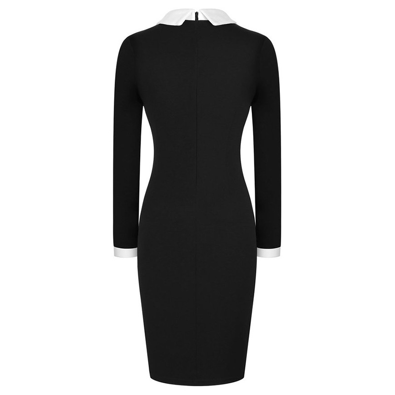 Long Sleeve Pencil Dress Elegant Collar Form Fitting Autumn Winter Style Perfect for Business or Evening Events
