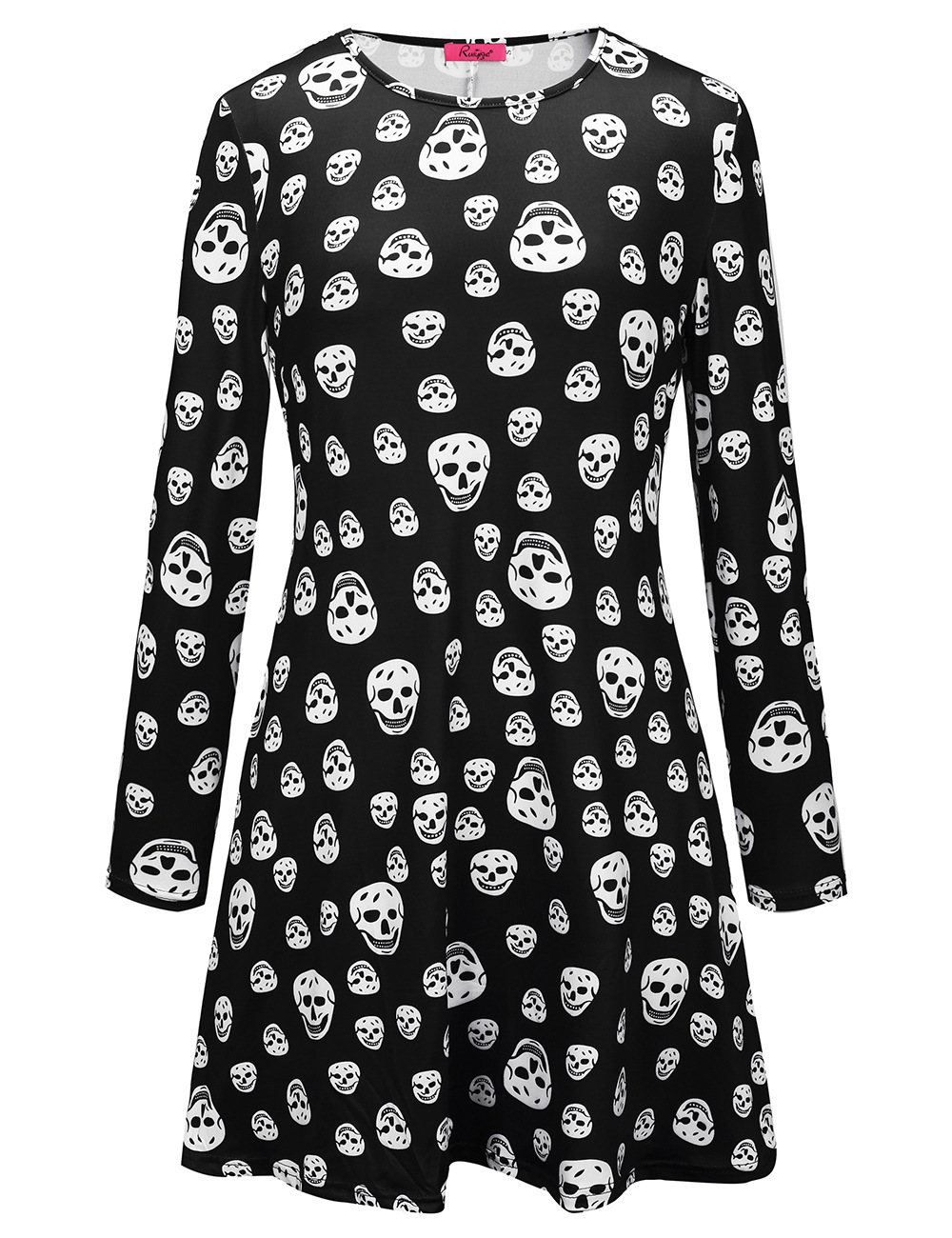 Womens Christmas Dress Long Sleeve Skull and Pumpkin Print Autumn Winter Style Perfect for Holiday Parties