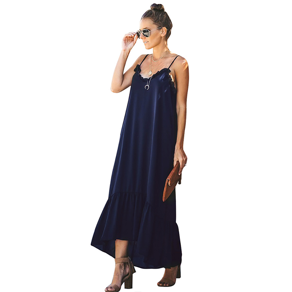 High Waist Maxi Dress Solid Color Sleeveless Loose Fit Casual Vacation Wear Wholesale Available