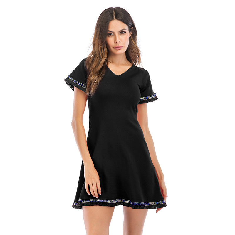 Vintage A Line Dress V Neck Back Tie Short Sleeve Waist Cinching Casual Wear for Women Wholesale Available