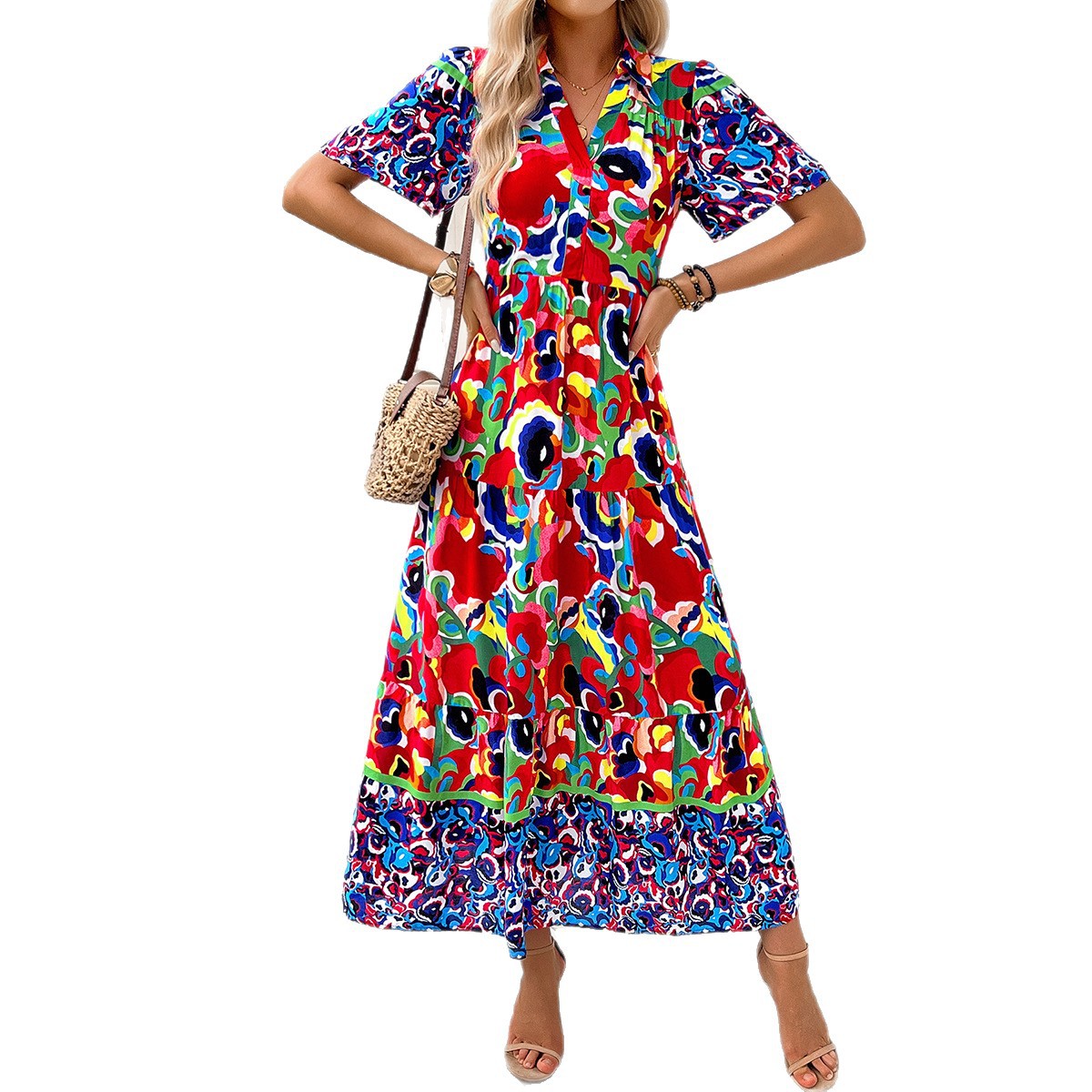 European and American Market Women's Floral Print Dress — Casual, Vacation, Comfortable, Stylish — Spring Summer Collection, W