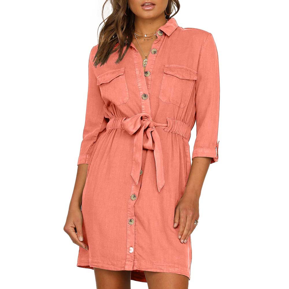 Womens Shirt Dress Autumn Style Three Quarter Sleeve Slim Fit Button Closure Pocket Design Wholesale Available