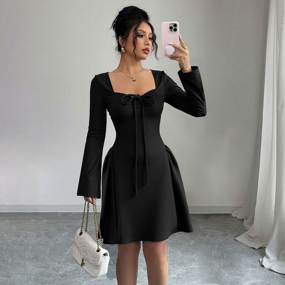 TK Cross border Autumn Winter New European and American Strapless Slim Sexy U neck Long Sleeve Party Dress